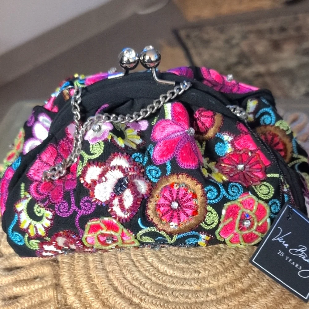 Vera Bradley Black and Pink Embroidered Clutch - Picture 1 of 6